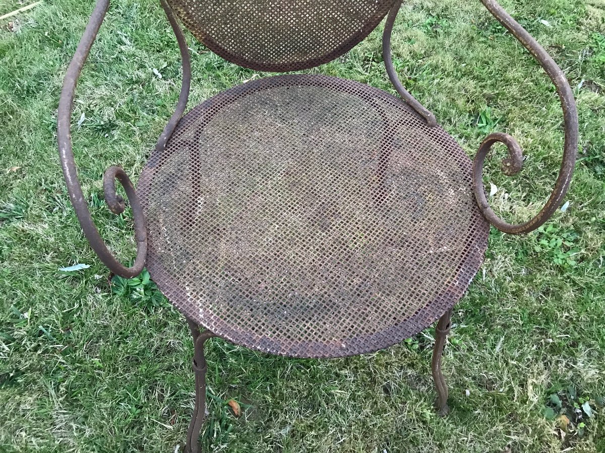 Fauteuil De Jardin  Quadrillé En Fer  D’époque 20 ème -photo-3