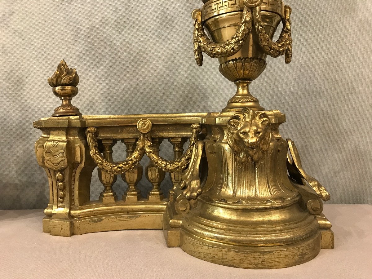 Louis XVI Style Bronze Fireplace Decor Andirons From The 19th Century-photo-2