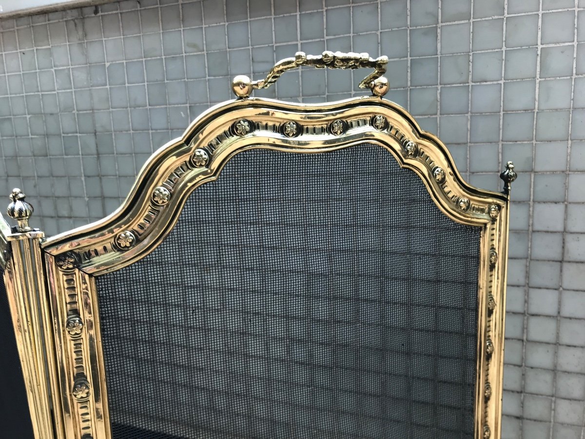 Large Old Chimney Hollow Screen In Brass Volute From 19th Century-photo-4