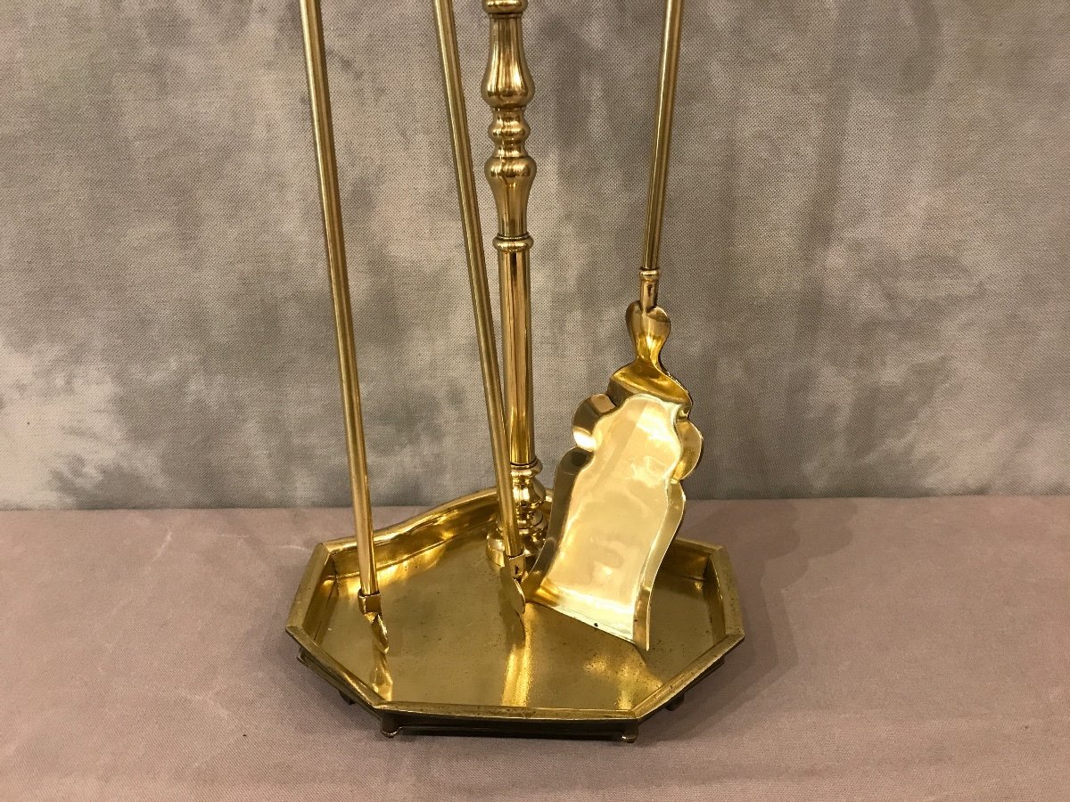 Antique Fireplace Servant In Polished And Varnished Brass From The 19th Century-photo-3