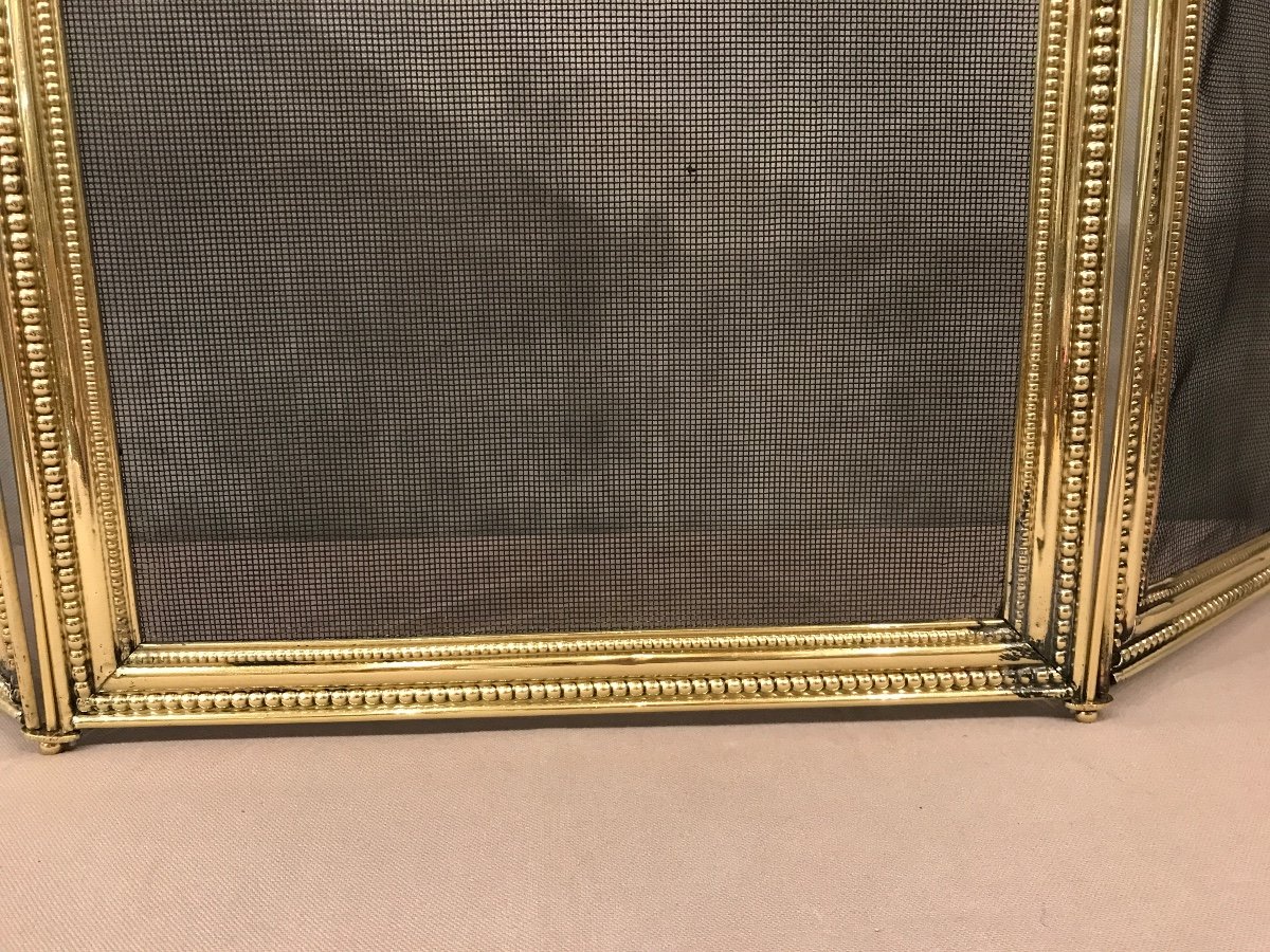 Small Old Fireplace Fire Screen In Brass From The 19th Century-photo-4