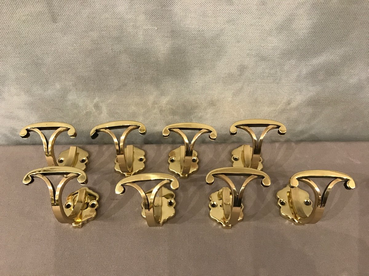 8 19th Century Brass Coat Hooks