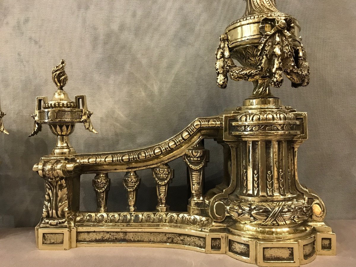 Beautiful 19th Century Bronze Andirons In Louis XVI Style -photo-2