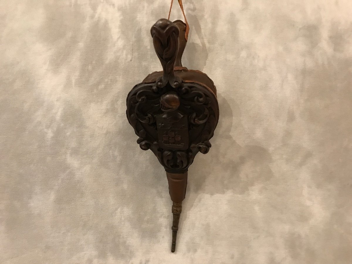 Antique 19th Century Carved Wood Fireplace Bellows 