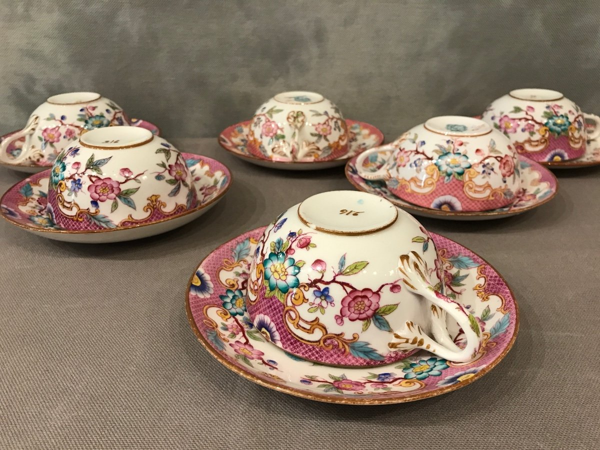 Set Of Six Teacups In Sarreguemines From The 19th Century -photo-4