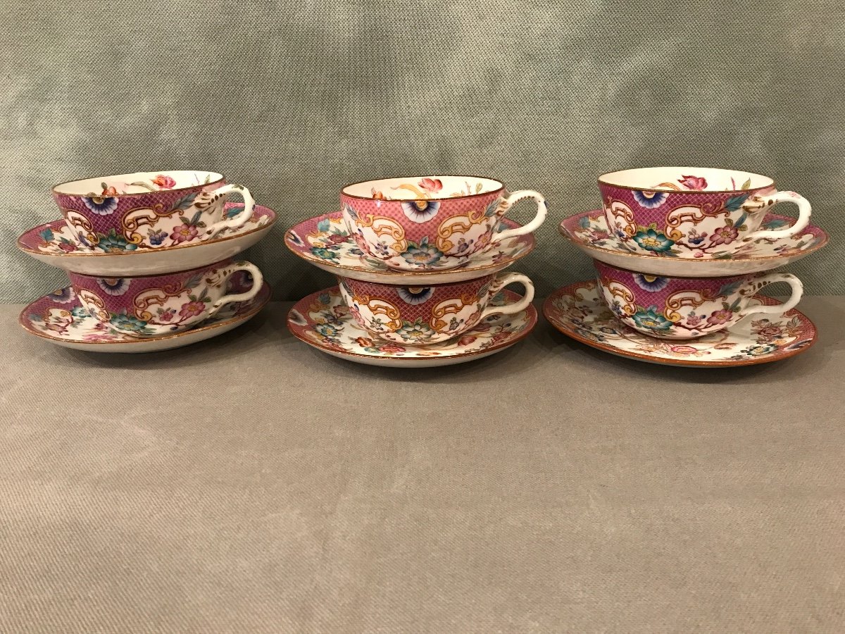 Set Of Six Teacups In Sarreguemines From The 19th Century -photo-2