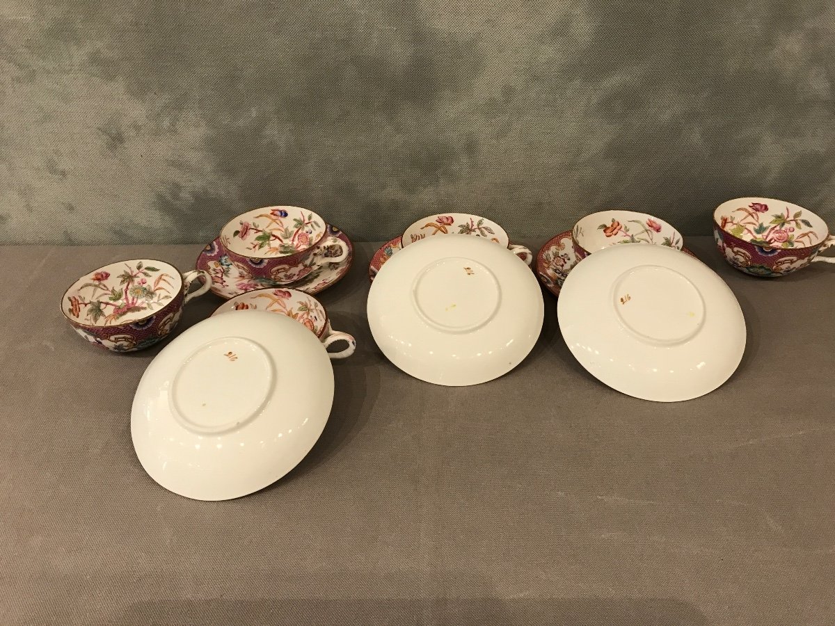 Set Of Six Teacups In Sarreguemines From The 19th Century -photo-4