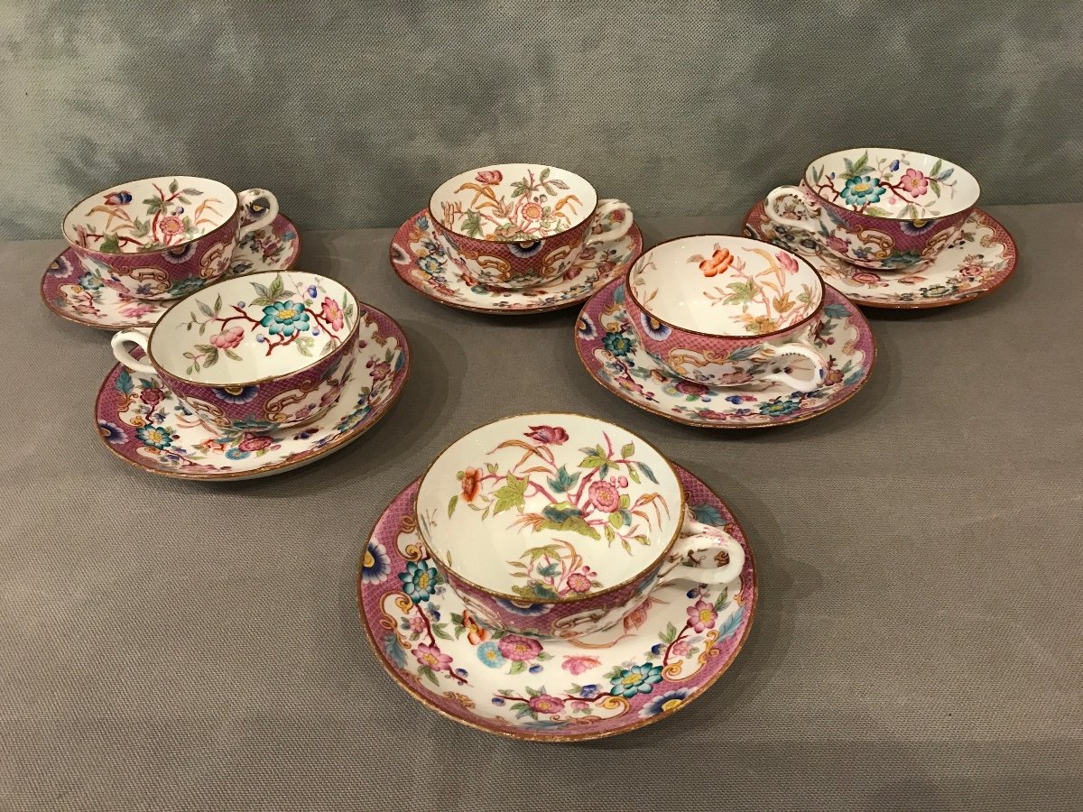 Set Of Six Teacups In Sarreguemines From The 19th Century 