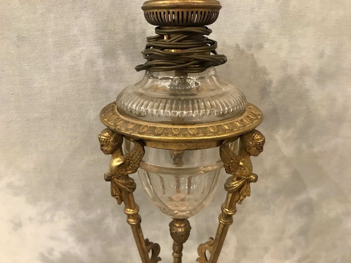 Lampe  Tripode Athéniènne En Bronze Et Cristal D’époque 19 ème -photo-2