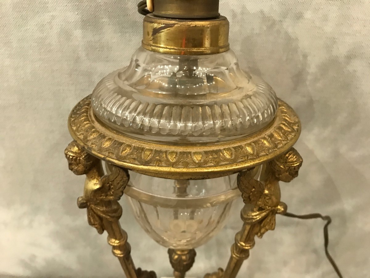 Athenian Tripod Lamp In Bronze And Crystal From The 19th Century -photo-2