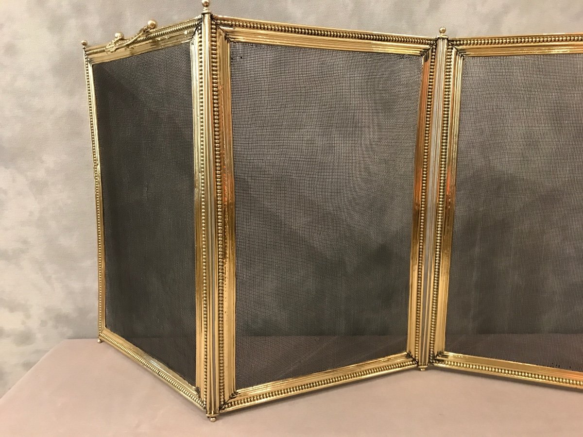 Antique 19th Century Brass Fireplace Fire Screen, Louis XVI Style -photo-3