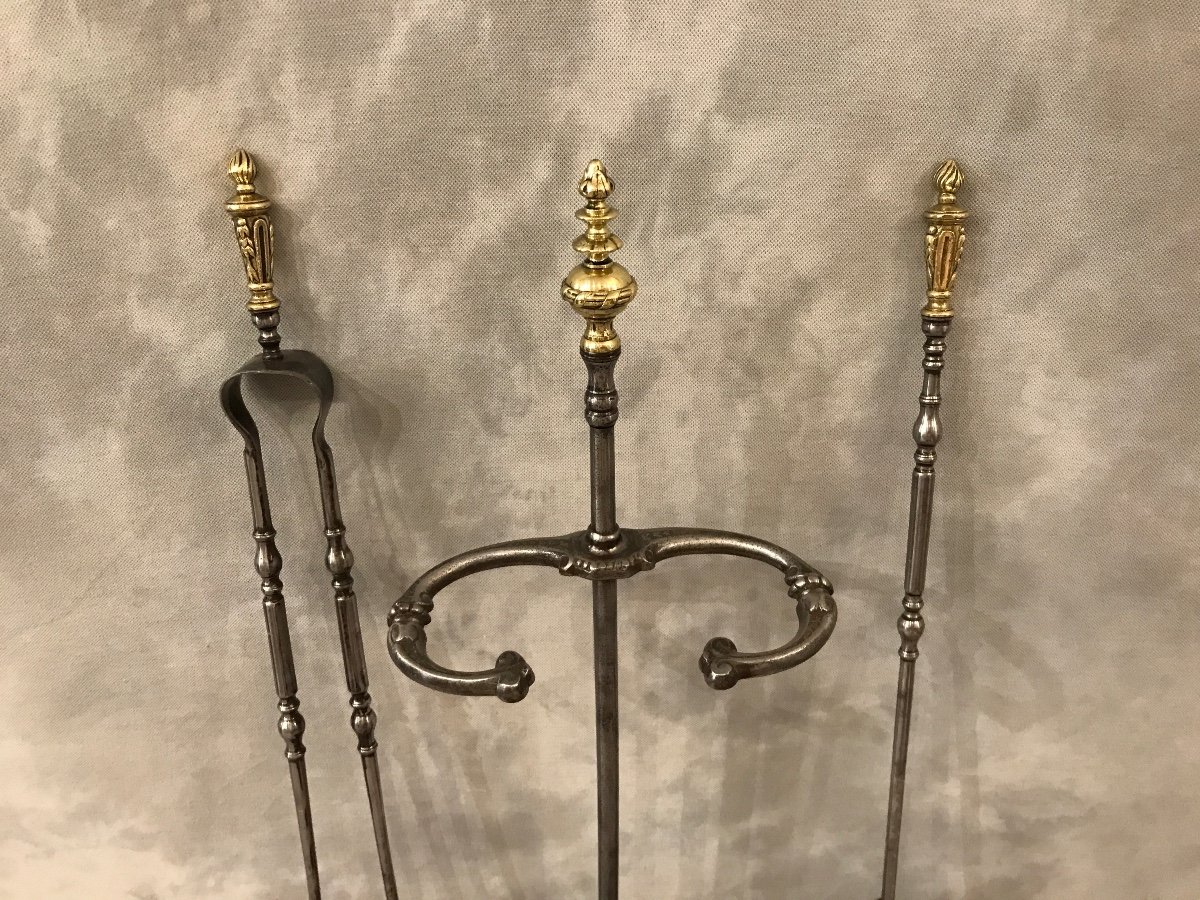 Old Fireplace Servant In Iron, Cast Iron And Bronze From The 19th Century -photo-2