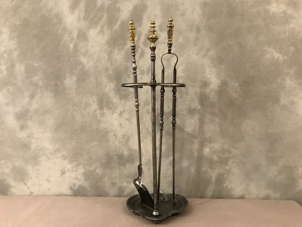 Old Fireplace Servant In Iron, Cast Iron And Bronze From The 19th Century -photo-3