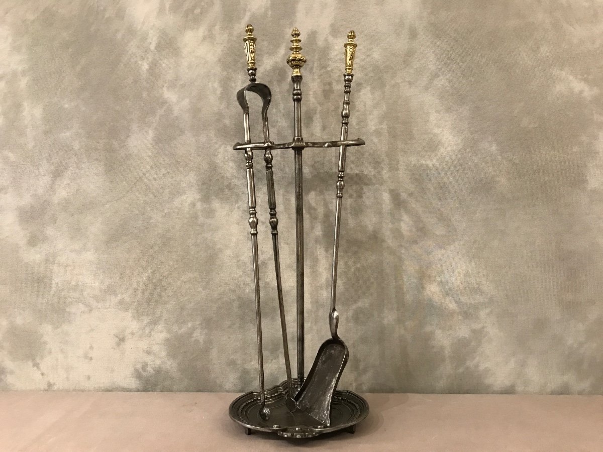 Old Fireplace Servant In Iron, Cast Iron And Bronze From The 19th Century 