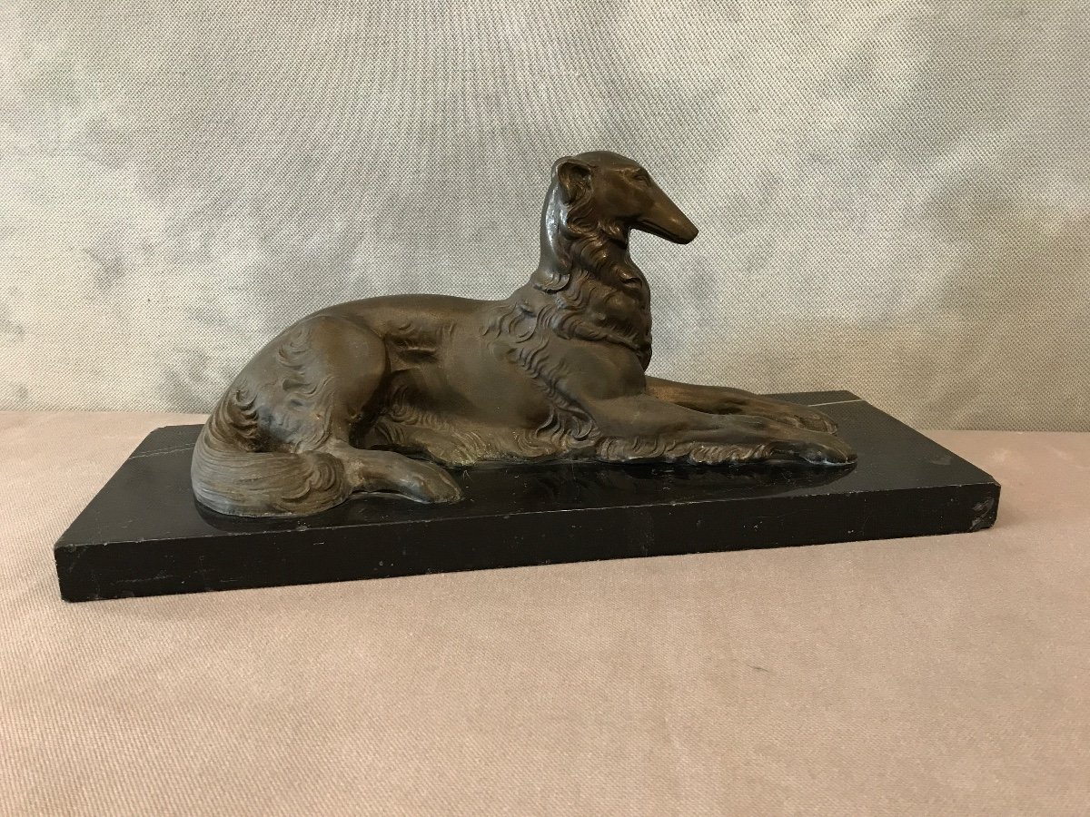 Greyhound Dog In Period Regulates Circa 1900 On A Marble Base. -photo-2