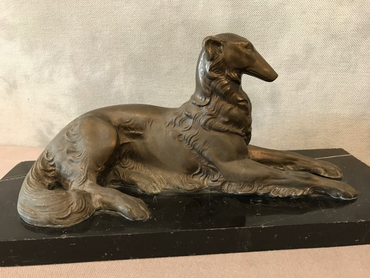 Greyhound Dog In Period Regulates Circa 1900 On A Marble Base. -photo-3