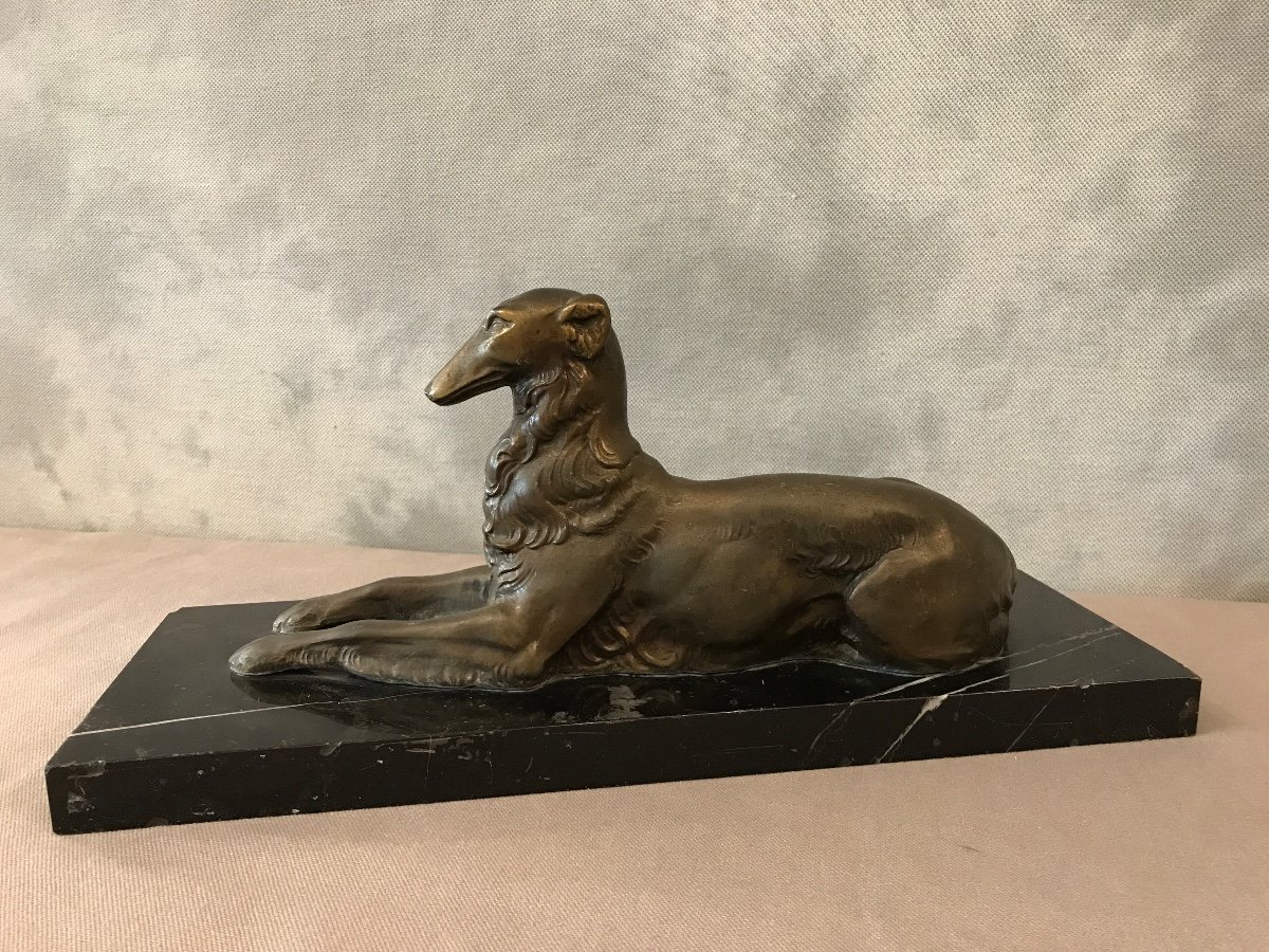 Greyhound Dog In Period Regulates Circa 1900 On A Marble Base. -photo-4