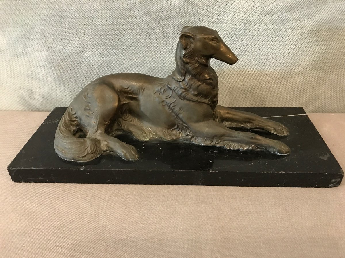 Greyhound Dog In Period Regulates Circa 1900 On A Marble Base. -photo-2