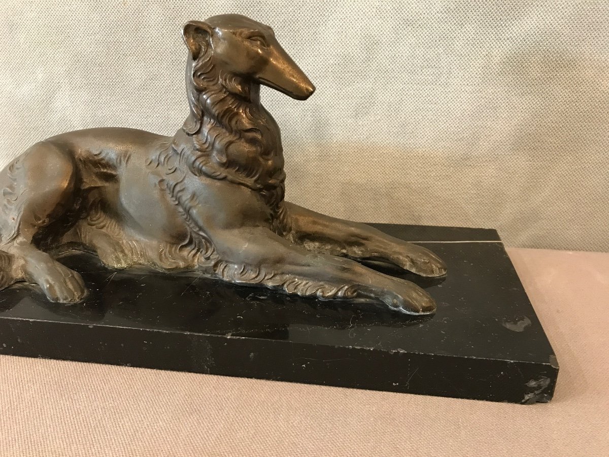 Greyhound Dog In Period Regulates Circa 1900 On A Marble Base. -photo-3