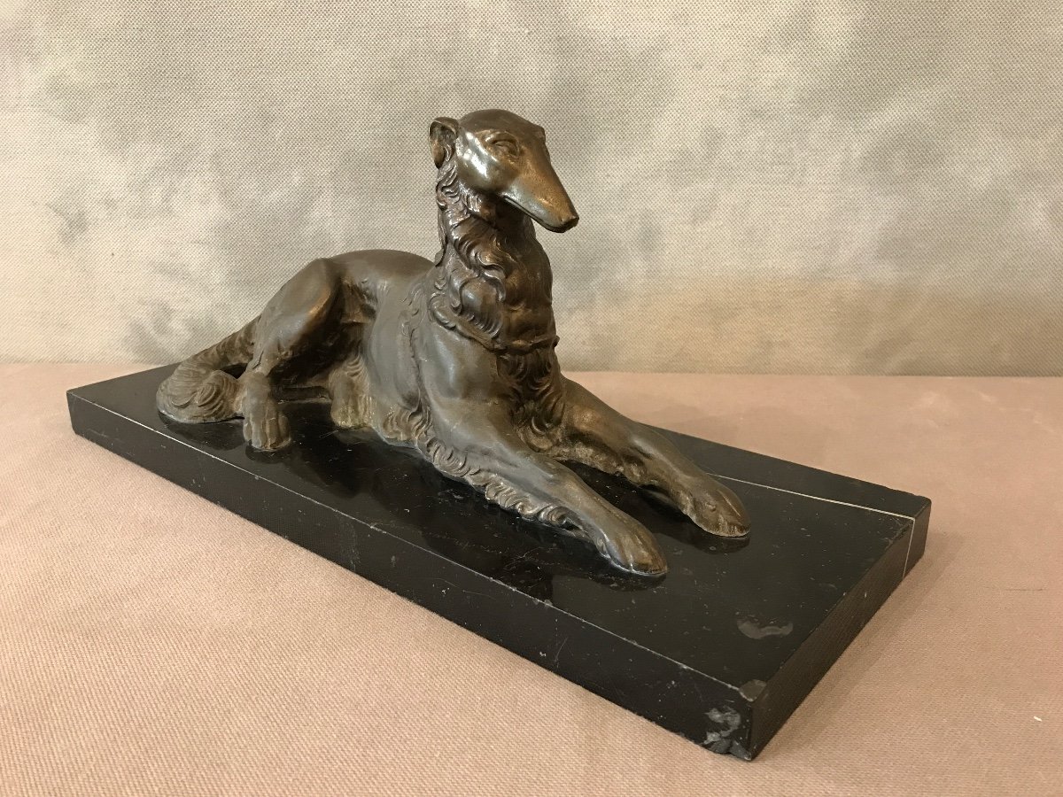 Greyhound Dog In Period Regulates Circa 1900 On A Marble Base. 