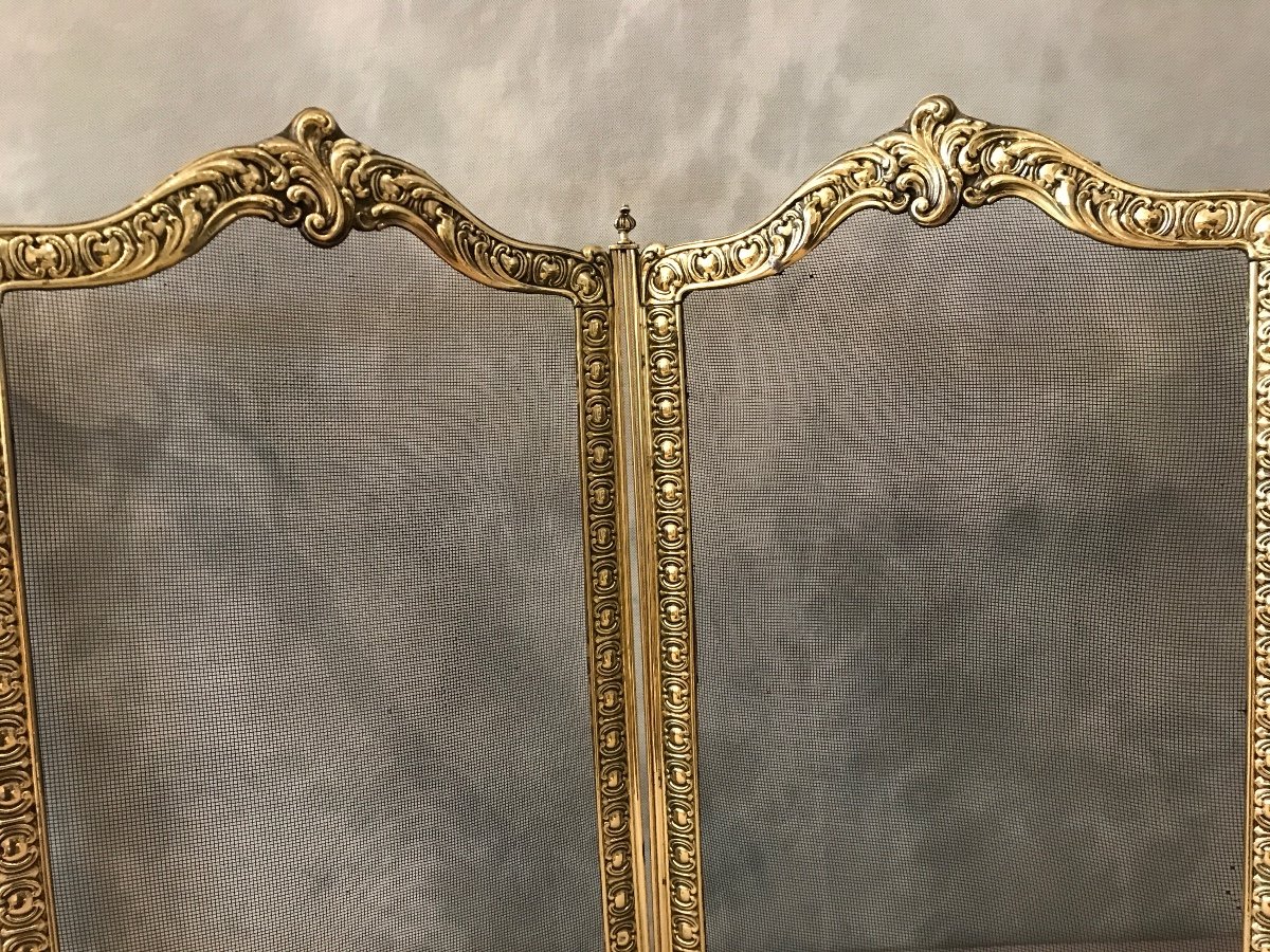 Beautiful Old Fireplace Fire Screen In Brass From The 19th Century -photo-2