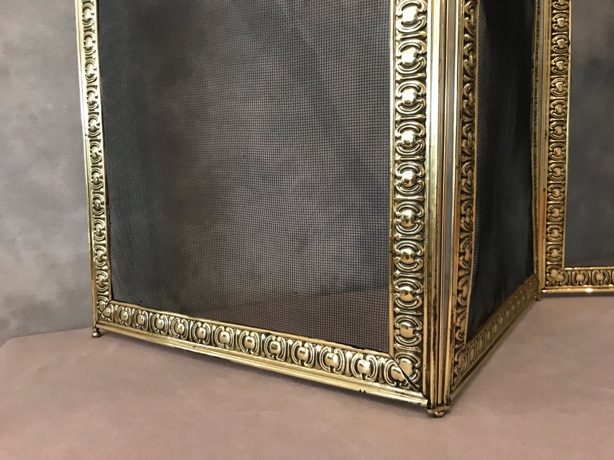 Beautiful Old Fireplace Fire Screen In Brass From The 19th Century -photo-4
