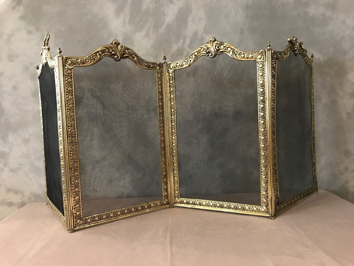 Beautiful Old Fireplace Fire Screen In Brass From The 19th Century 