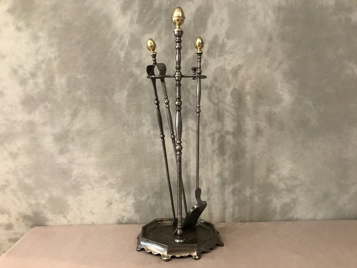 Beautiful Old Fireplace Servant In Iron And Brass From The 19th Century -photo-1