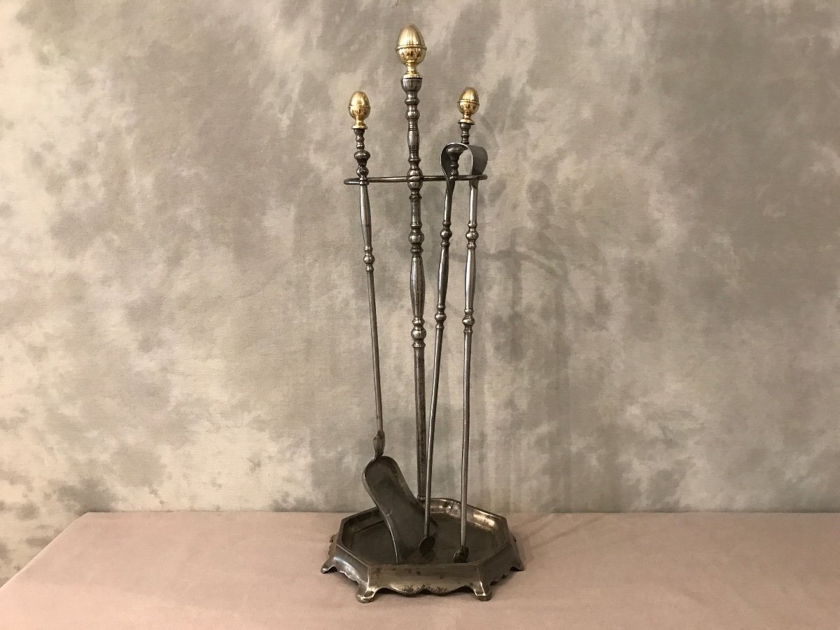 Beautiful Old Fireplace Servant In Iron And Brass From The 19th Century 