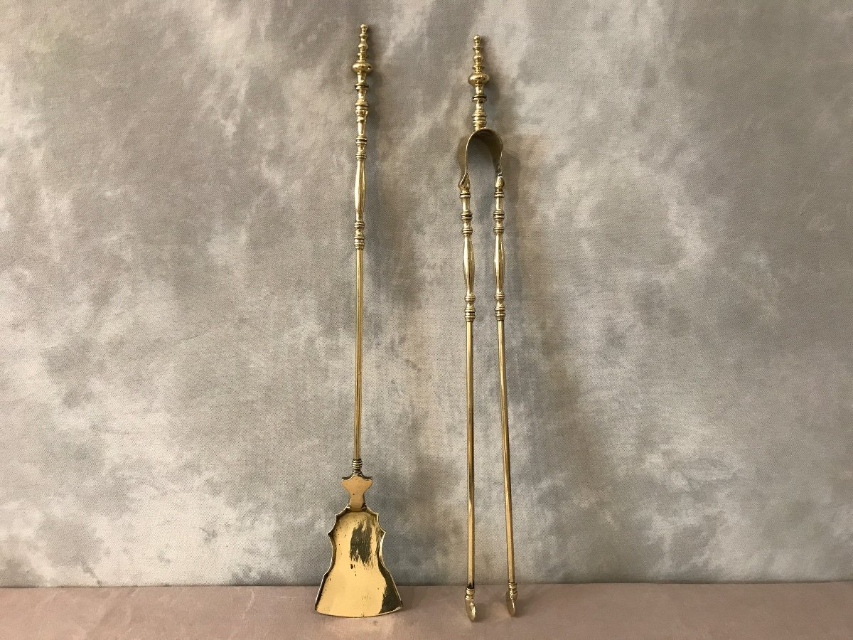 Set Of A 19th Century Brass Shovel And Tongs Louis Philippe 