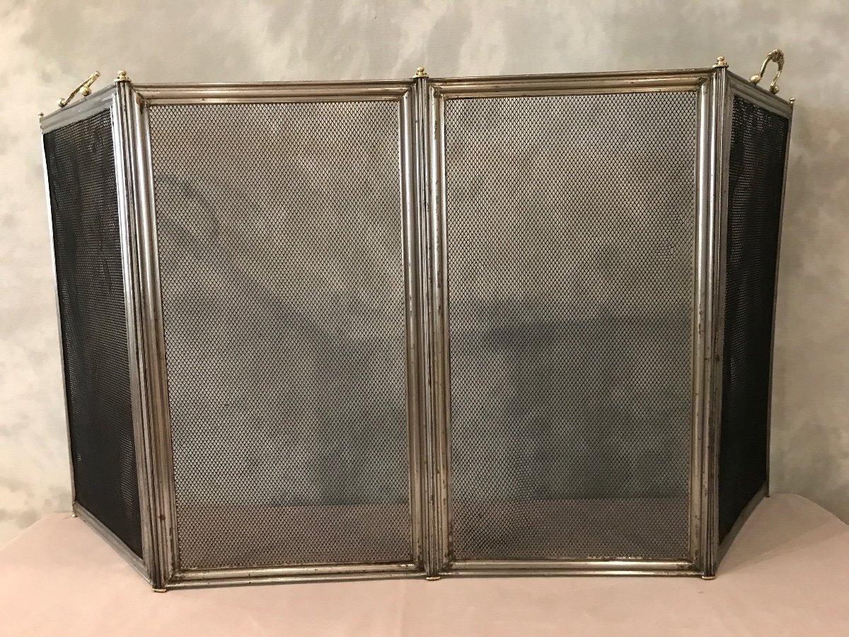 Large Fireplace Screen In Polished Iron From The 19th Century -photo-1