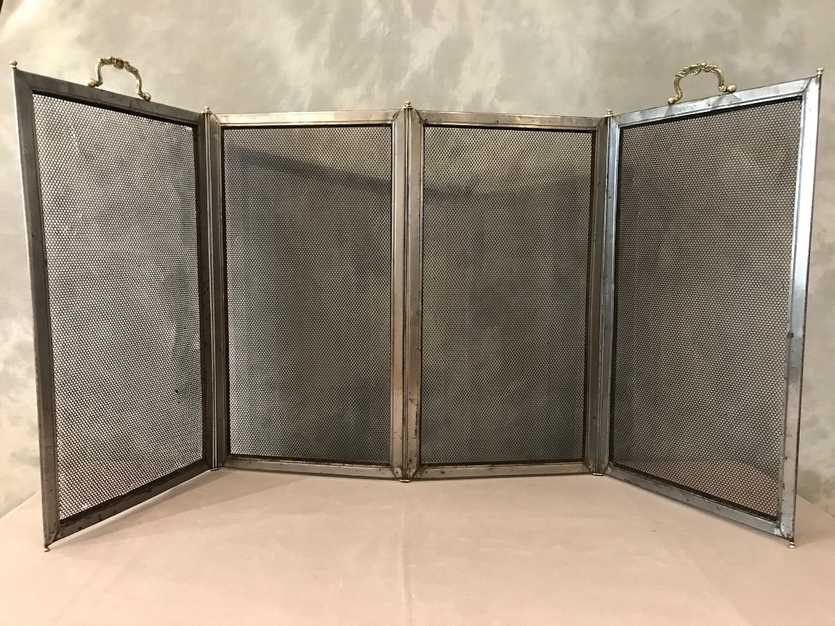 Large Fireplace Screen In Polished Iron From The 19th Century -photo-2