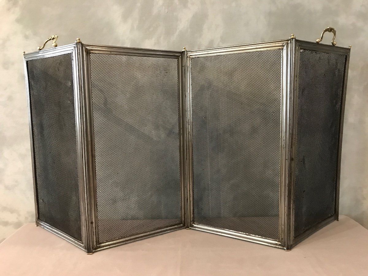 Large Fireplace Screen In Polished Iron From The 19th Century 
