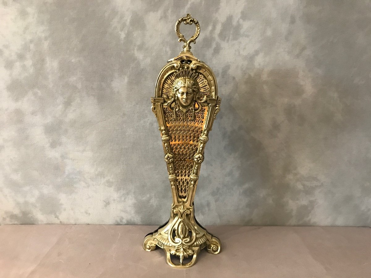 Old Chimney Fire Screen In Fan From 19th Century In Bronze And Brass -photo-1