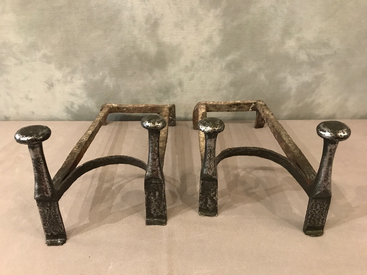 Pair Of Double Iron Andirons From The 18th Century -photo-2