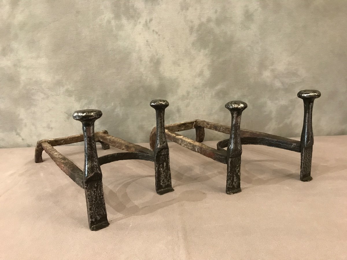 Pair Of Double Iron Andirons From The 18th Century -photo-4