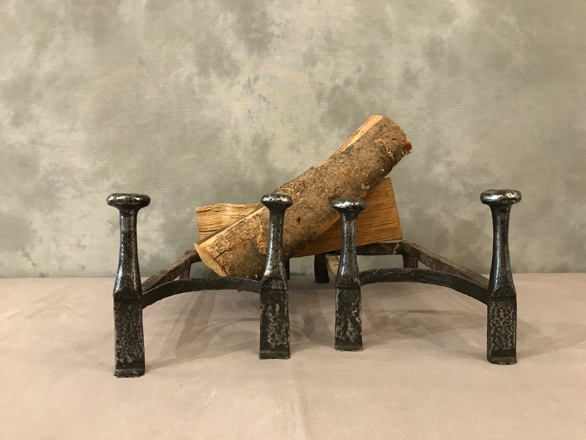 Pair Of Double Iron Andirons From The 18th Century 