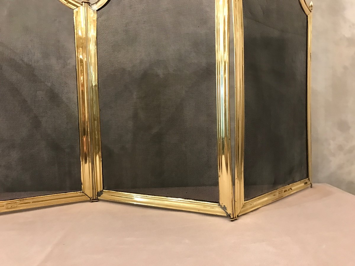 Old Fireplace Fire Screen In Brass From The 19th Century -photo-2