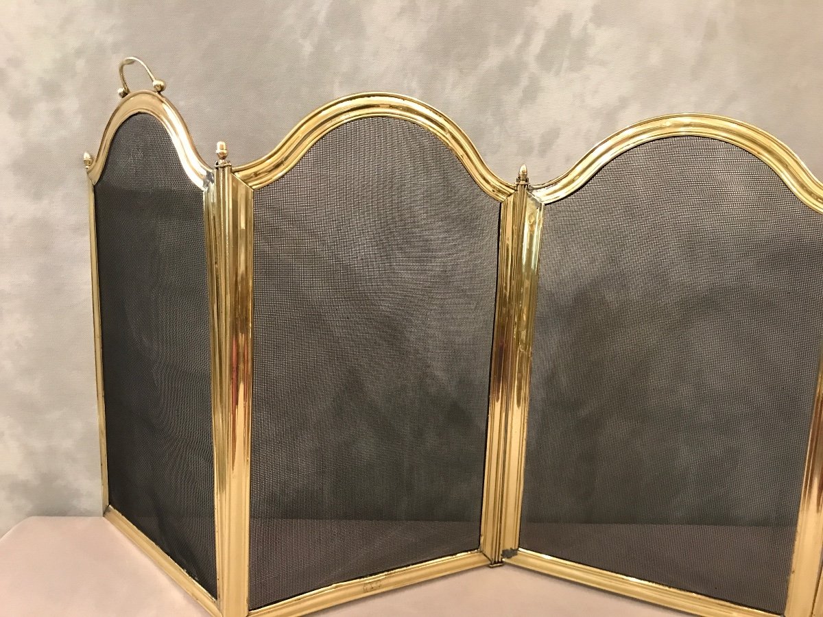 Old Fireplace Fire Screen In Brass From The 19th Century -photo-4