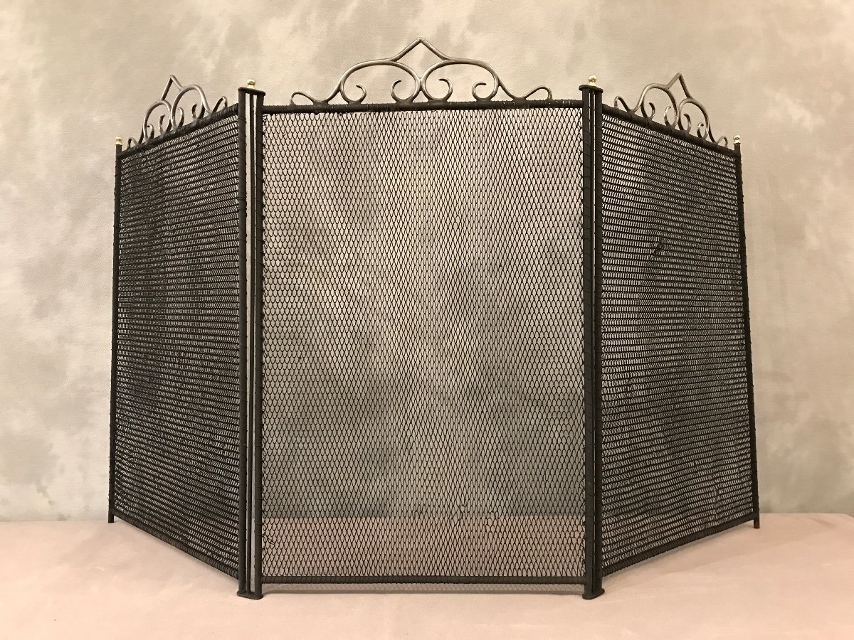 Small Old Rustic Iron Fireplace Fire Screen From The 19th Century -photo-2