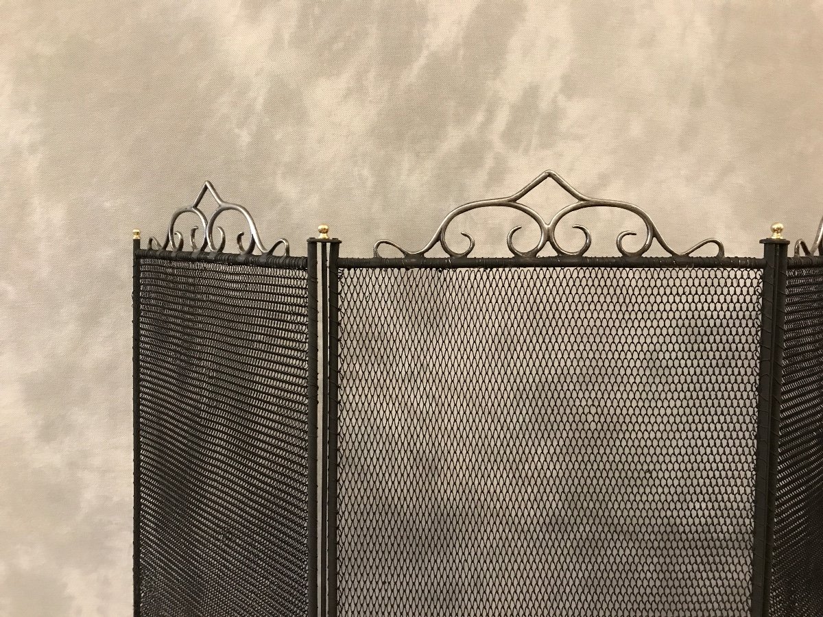 Small Old Rustic Iron Fireplace Fire Screen From The 19th Century -photo-4