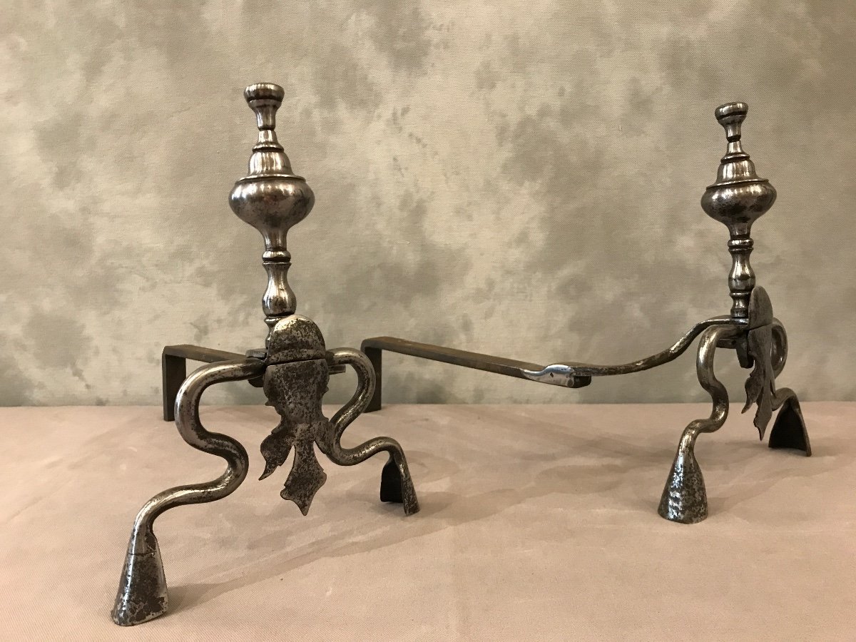 Pair Of Antique Wrought Iron Andirons From The Late 17th Century -photo-4