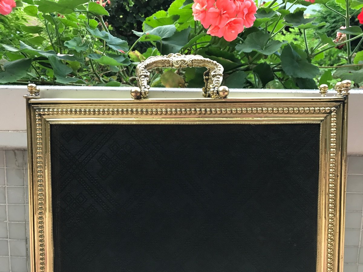 Beautiful Large Antique Fireplace Fire Screen In Brass From The 19th Century In Louis XVI Style -photo-4