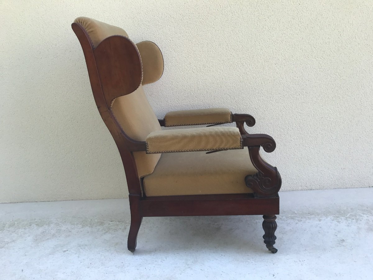 Antique Voltaire Armchair In Mahogany, 19th Century Wingback Model -photo-6