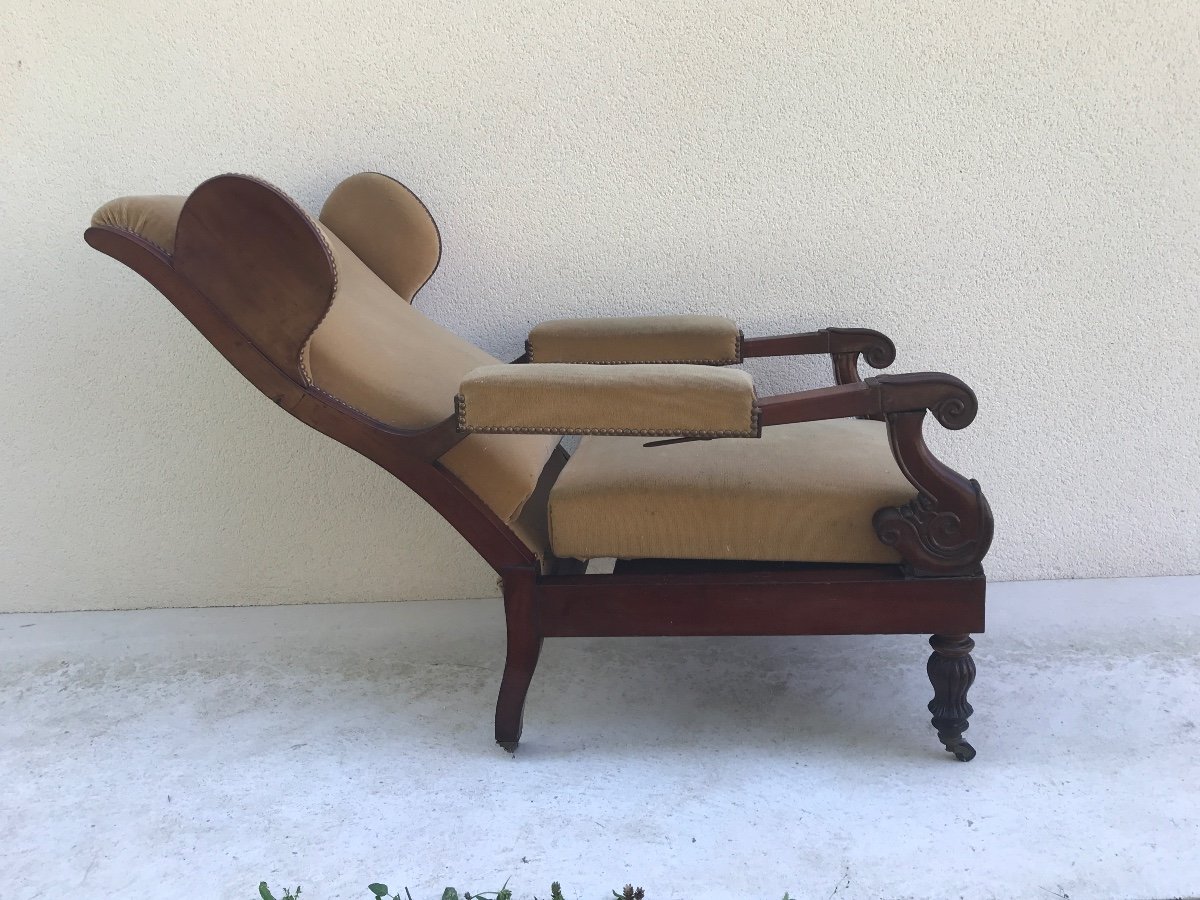 Antique Voltaire Armchair In Mahogany, 19th Century Wingback Model -photo-7