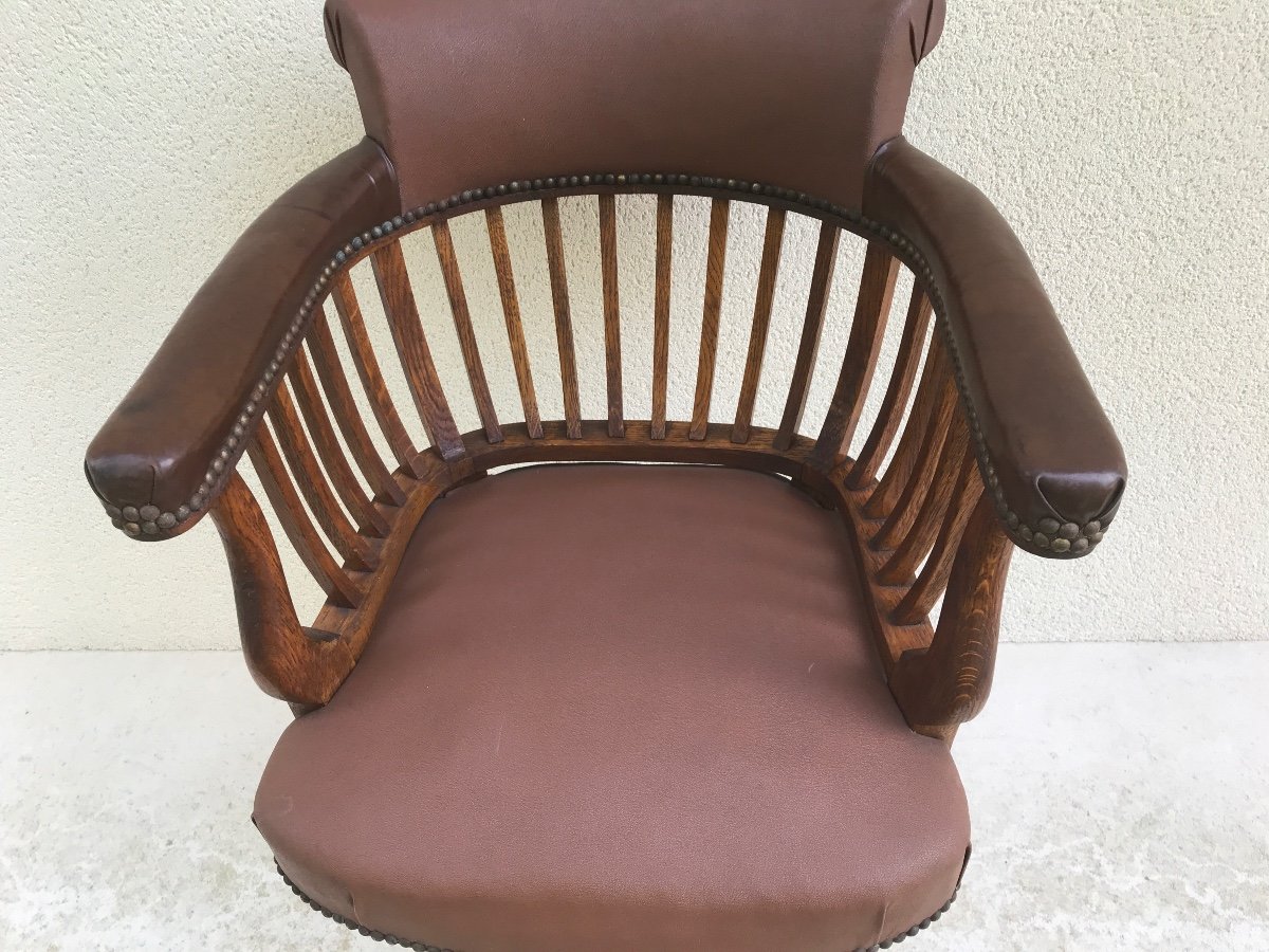 American Oak Swivel Office Chair Circa 1900 -photo-2