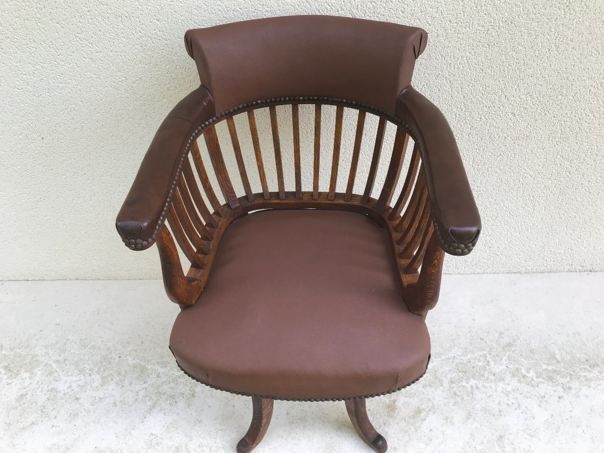 American Oak Swivel Office Chair Circa 1900 -photo-3