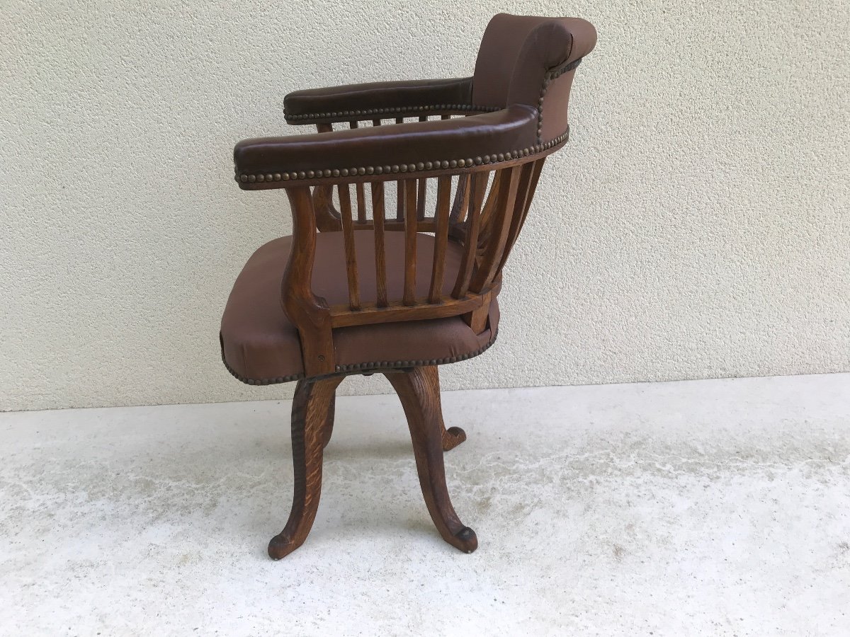 American Oak Swivel Office Chair Circa 1900 -photo-1