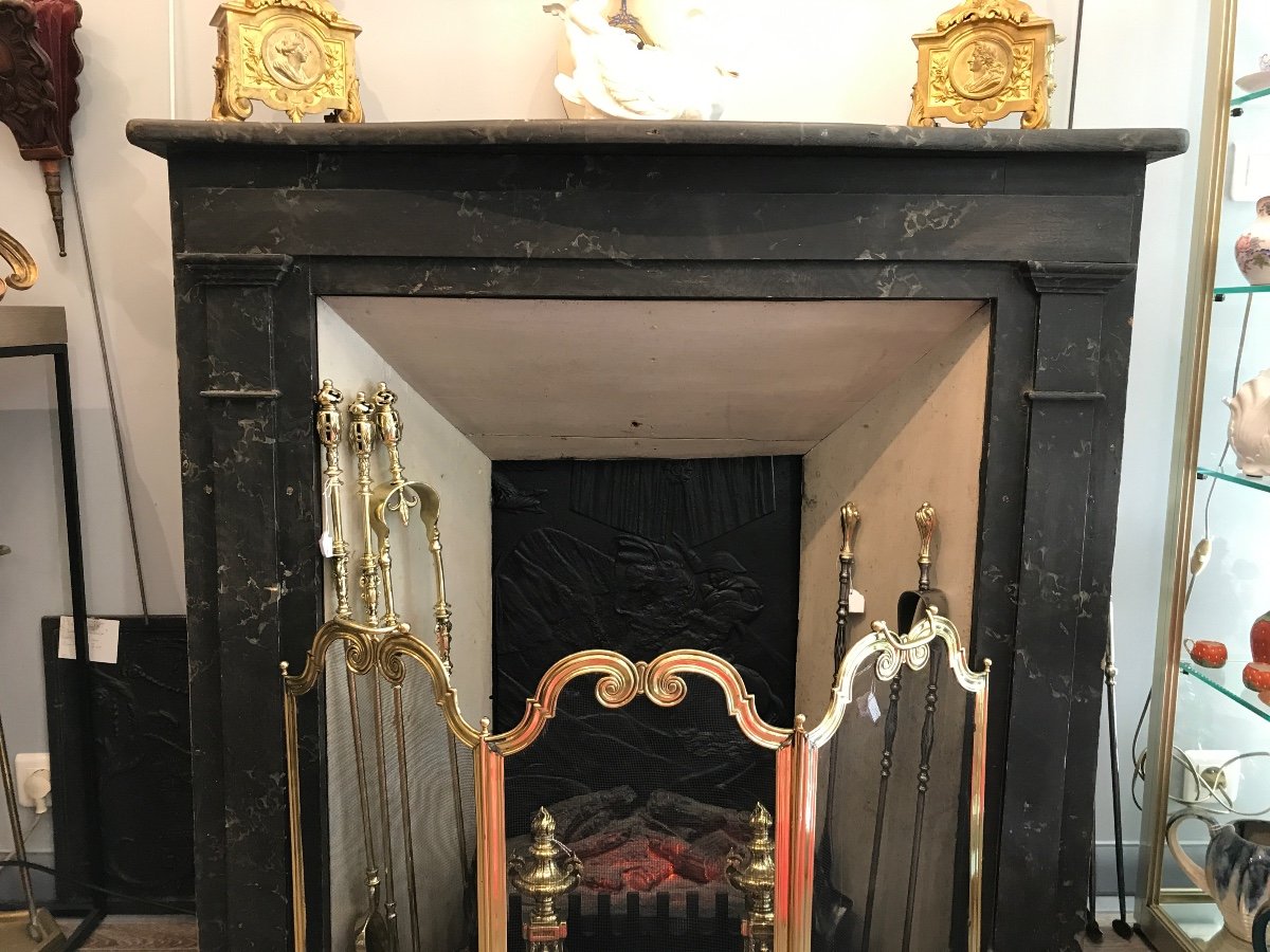 Decorative Fireplace In Painted Wood, Late 19th Century -photo-2