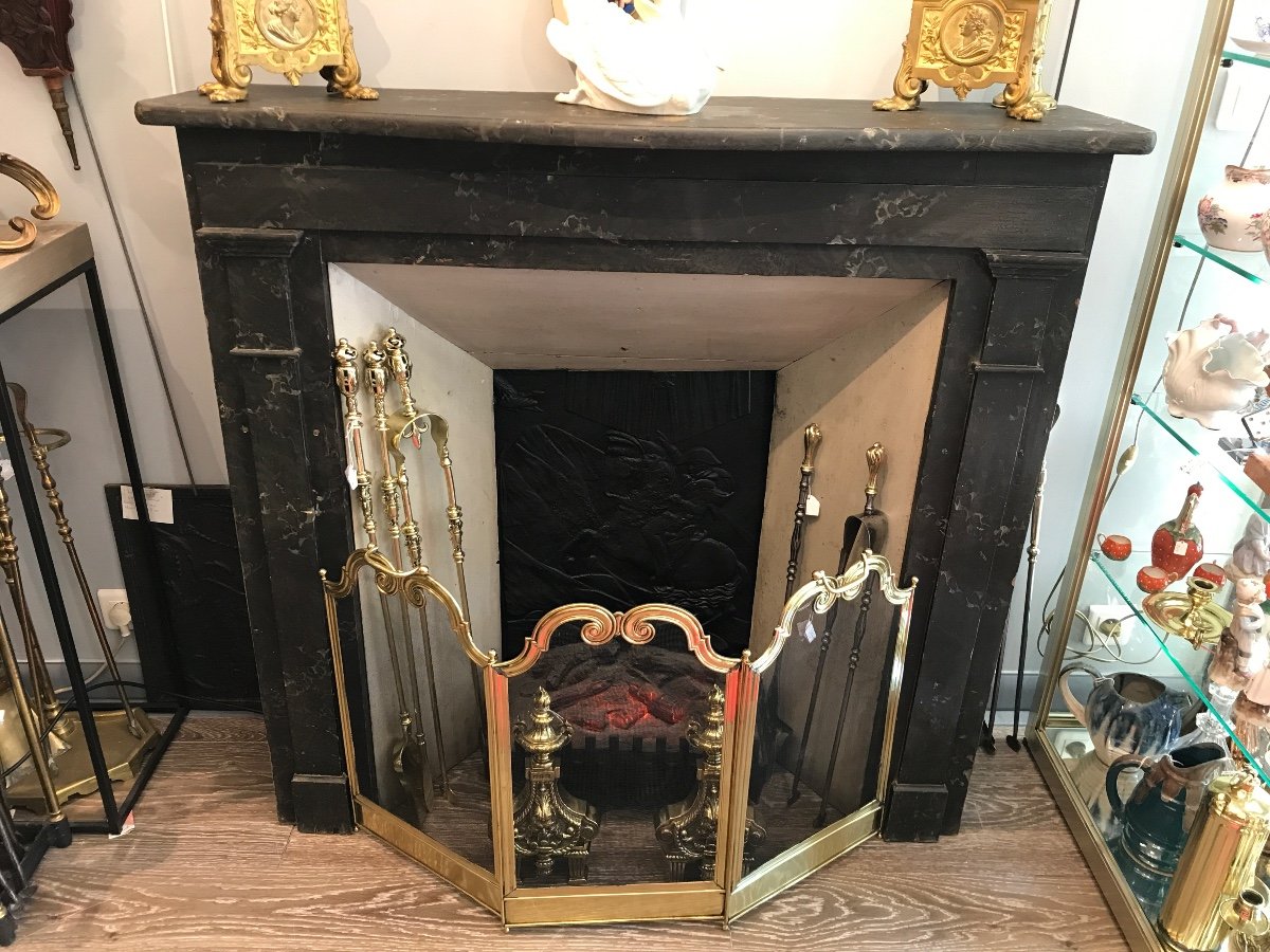 Decorative Fireplace In Painted Wood, Late 19th Century -photo-1